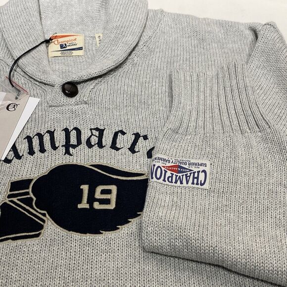 Champion Index + Archives Shawl Neck Sweater XL Gray Embroidered Limited Italy - Picture 7 of 10